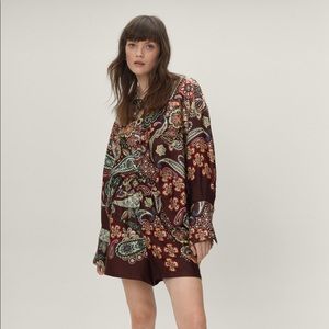 Nasty Gal paisley oversized satin long sleeve shirt NWT